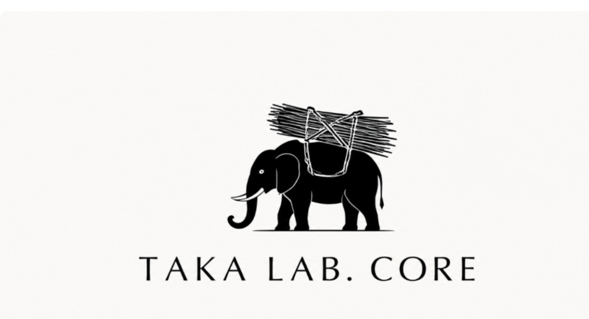 藁の束を背負う象のTAKA LAB. COREロゴ